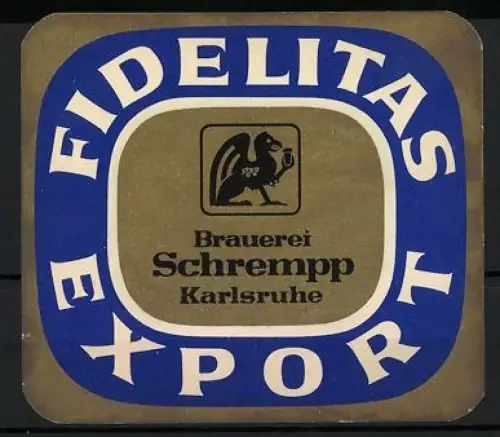Getränkeetikett Brauerei Schrempp, Karlsruhe, Fidelitas Export