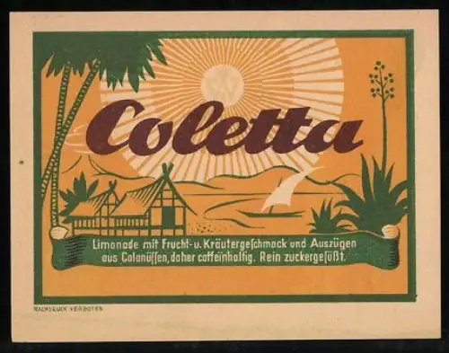 Getränkeetikett Coletta, Limonade mit Frucht- und Krätergeschmack