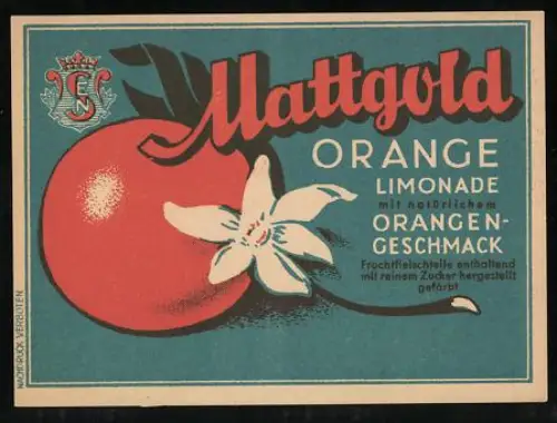 Getränkeetikett Mattgold Orange Limonade mit natürlichem Orangen-Geschmack