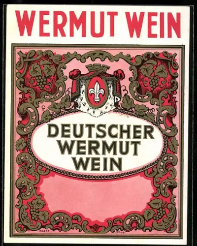 Getränkeetikett Wermut Wein, Motiva mit Weinranken und Wappen