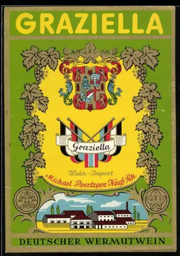 Getränkeetikett Michael Poertzgen, Grazielle Wermutwein, Wappen und Flaggen