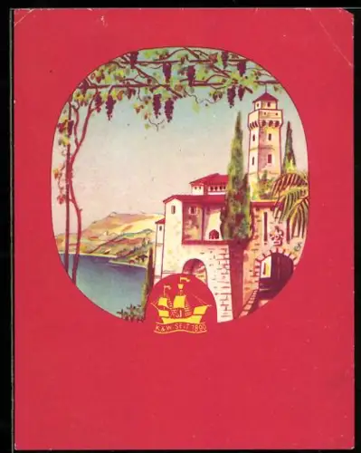 Getränkeetikett Klöwer & Wiegmann KG, Ansicht mit Weinranken