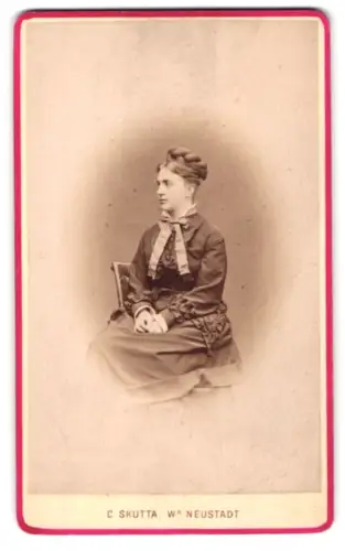 Fotografie Carl Skutta, Wr. Neustadt, Bahngasse 27, Porträt einer Dame in elegantem Kleid