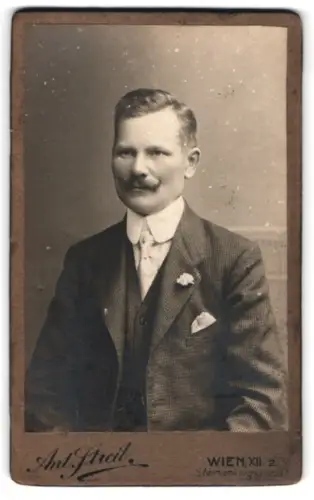 Fotografie Ant. Streit, Wien, Steinergasse 20, Herr im Anzug mit Schnurrbart