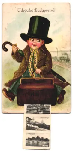 Leporello-AK Budapest, Erzsébet hid, Ferenz József hid, Lánchid