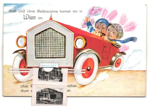 Leporello-AK Wien, Rathaus, Stephanskirche und Karlskirche