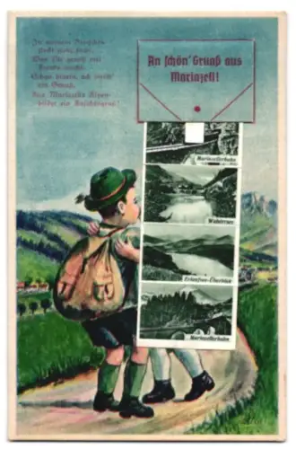 Leporello-AK Mariazell, Teilansicht mit Ötscher, Bürgeralpe und Erlaufklause