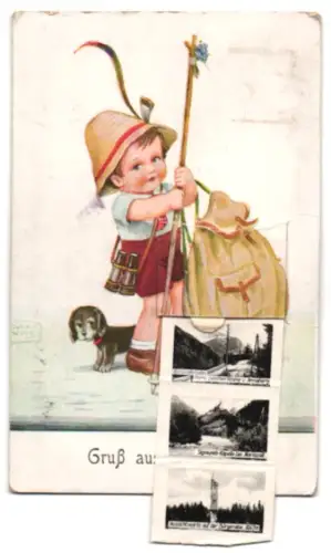 Leporello-AK Mariazell, Teilansicht mit Gemeindealpe, Gnadenkirche und Hubertussee