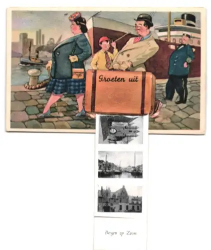 Leporello-AK Bergen op Zoom, Verschiedene Ortsansichten mit Kirche, Rathaus und Strassenpartien