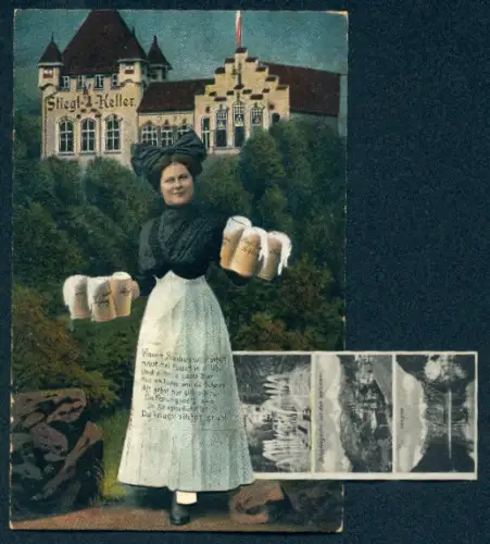 Leporello-AK Salzburg, Elektrischer Aufzug mit Gaisberg und Kapuzinerberg, Stadtbrücke mit Hohen-Salzburg, Residenzplatz