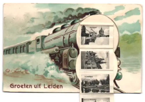 Leporello-AK Leiden, Stadhuis, Ingang Burcht, Morschpoort