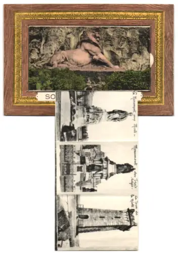 Leporello-AK Belfort, Le Monument aux Morts, Le Chateau et le Lion, Place Corbis, Strassenbahn