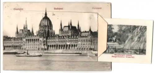 Leporello-AK Budapest, Parlament, Königl. Burg, St. Stephan Kirche