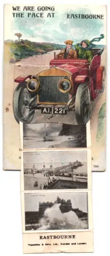 Leporello-AK Eastbourne, Carpet Gardens, Devil`s Chimney, Beachy Head in a storm