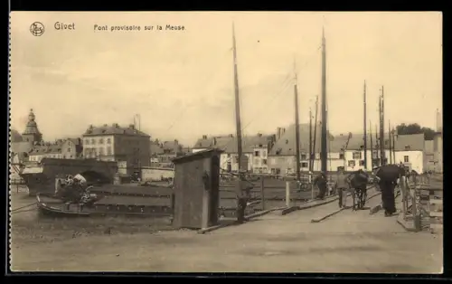 AK Givet, Pont provisoire sur la Meuse