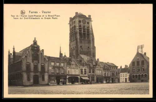 AK Furnes, Tour de l`Eglise Saint-Nicolas et la Grand`Place