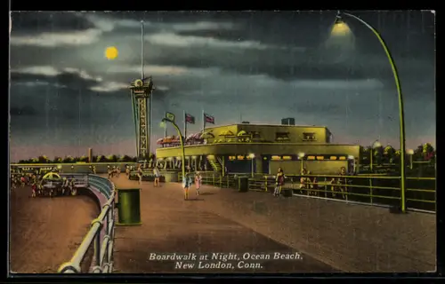 AK New London, CT, Boardwalk at Night, Ocean Beach