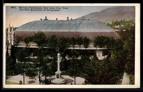 AK Salt Lake City, UT, Mormon Tabernacle, Sea Gull Monument in Foreground
