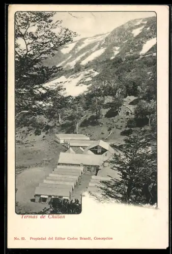 AK Termas de Chillan, Teilansicht mit Umgebung und schneebedeckten Bergen
