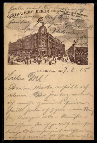 Lithographie Berlin, Central-Hotel, Friedrichstrasse