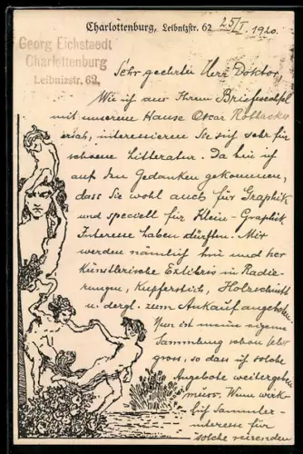 AK Berlin-Charlottenburg, Georg Eichstaedt, Leibnitzstr. 62, Tanzende Figuren im Jugendstil