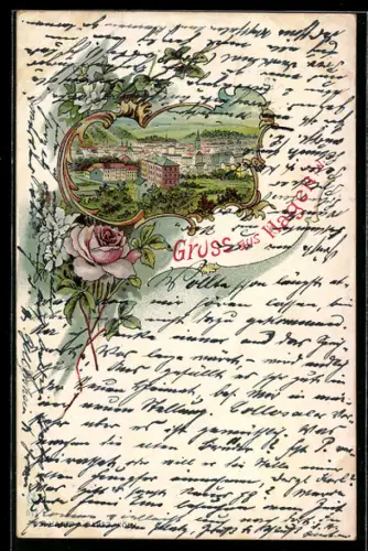 Lithographie Hagen i. W., Ortsansicht mit Kirche