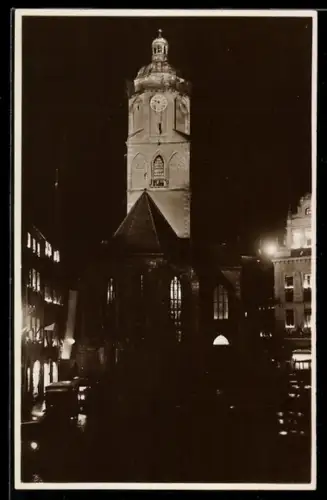 AK Meissen, 1000-Jahrfeier 1929, Frauenkirche mit Porzellan-Glockenspiel bei Festbeleuchtung