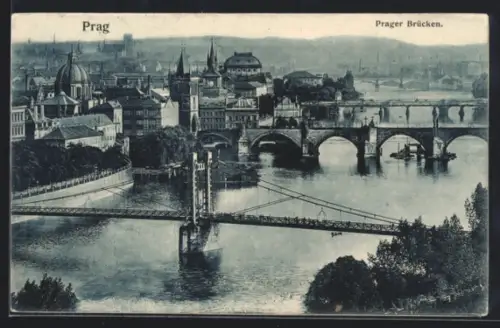 AK Prag, Stadtpanorama mit Prager Brücken