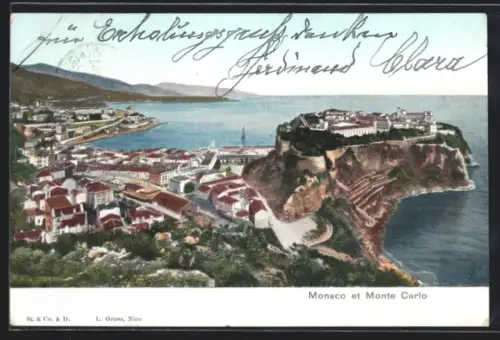 AK Monte Carlo, Panorama mit Fürstenpalast und Hafen