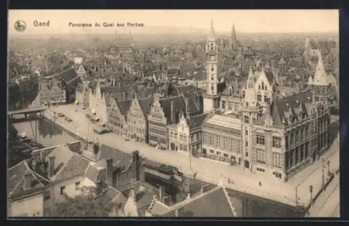AK Gand, Panorama du Quai aux Herbes