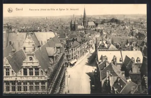 AK Gand, Panorama, Hôtel-de-Ville et Eglise St. Jacques