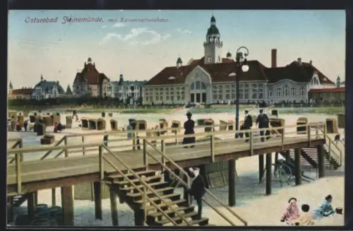 AK Swinemünde, Strandpartie mit Konversationshaus