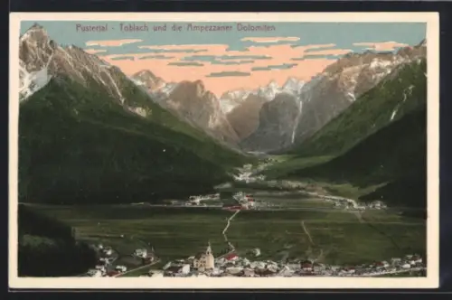AK Toblach, Panorama mit Ampezzaner Dolomiten