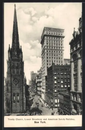 AK New York, NY, Trinity Church, Lower Broadway and American Surety Building