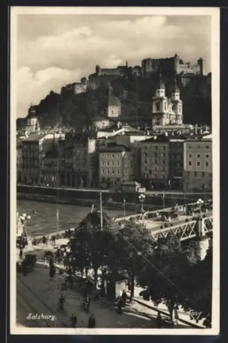 AK Salzburg, Staatsbrücke, Dom, Glockenspiel und Festung