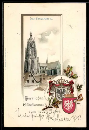 Passepartout-Lithographie Alt-Frankfurt, Dom, Stadtwappen