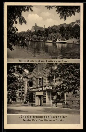 AK Berlin-Charlottenburg, Gasthaus Charlottenburger Bierhalle, Tegelerweg 13, Partie an der Spree