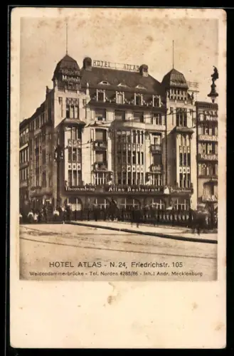 AK Berlin, Hotel Atlas in der Friedrichstrasse 105