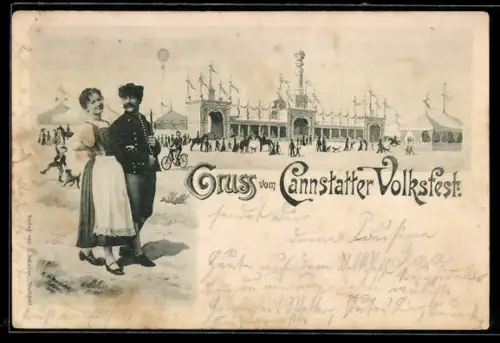 AK Cannstatt, Paar in Tracht auf dem Volksfest