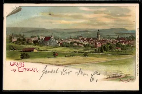 Künstler-AK Erwin Spindler: Einbeck, Ortsansicht aus der Vogelschau