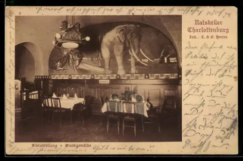 AK Berlin-Charlottenburg, Casthaus Ratskeller, Bierabteilung & Wandgemälde