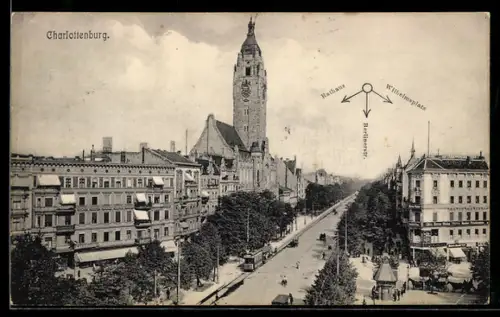 AK Charlottenburg, Ansicht vom Rathaus mit Berlinerstrasse