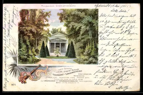 AK Berlin-Charlottenburg, Mausoleum, Reklame für Toussaint-Langenscheidt