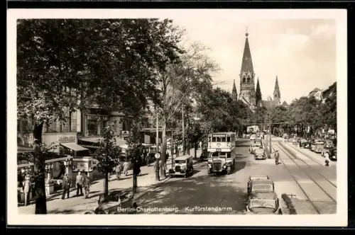 AK Berlin-Charlottenburg, Kurfürstendamm mit Blick auf die Kirche