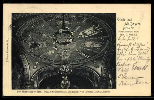 AK Berlin-Tiergarten, Gasthaus Alt-Bayer, Potsdamerstrasse 10-11, Minnesänger-Saal, Decke in Glasmosaik