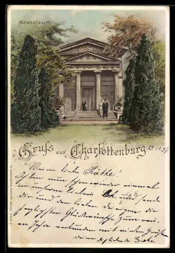 Lithographie Berlin-Charlottenburg, Leute beim Mausoleum