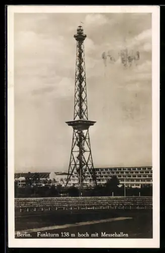 AK Berlin-Charlottenburg, Funkturm mit Messehallen