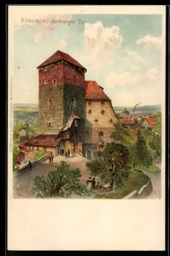 Lithographie Nürnberg, Fünfeckiger Turm