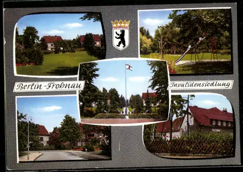 AK Berlin-Frohnau, Invalidensiedlung, Wohnhäuser, Spielplatz, Strassenansicht