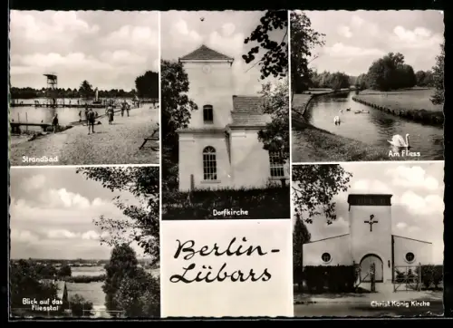AK Berlin-Lübars, Strandbad, Christ König Kirche, Blick auf das Fliess